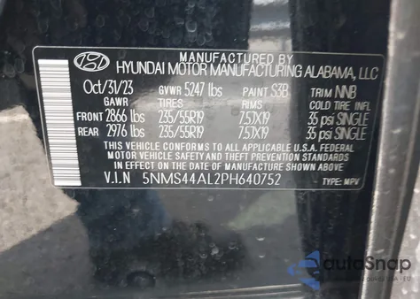2023 Hyundai Santa Fe Limited из США, поврежденный, VIN 5NMS44AL2PH640752